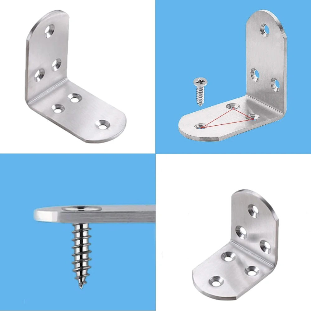 3 stainless steel corner brackets with 18 screws, straight corner bracket plates,L-shaped furniture fasteners, corner connectors