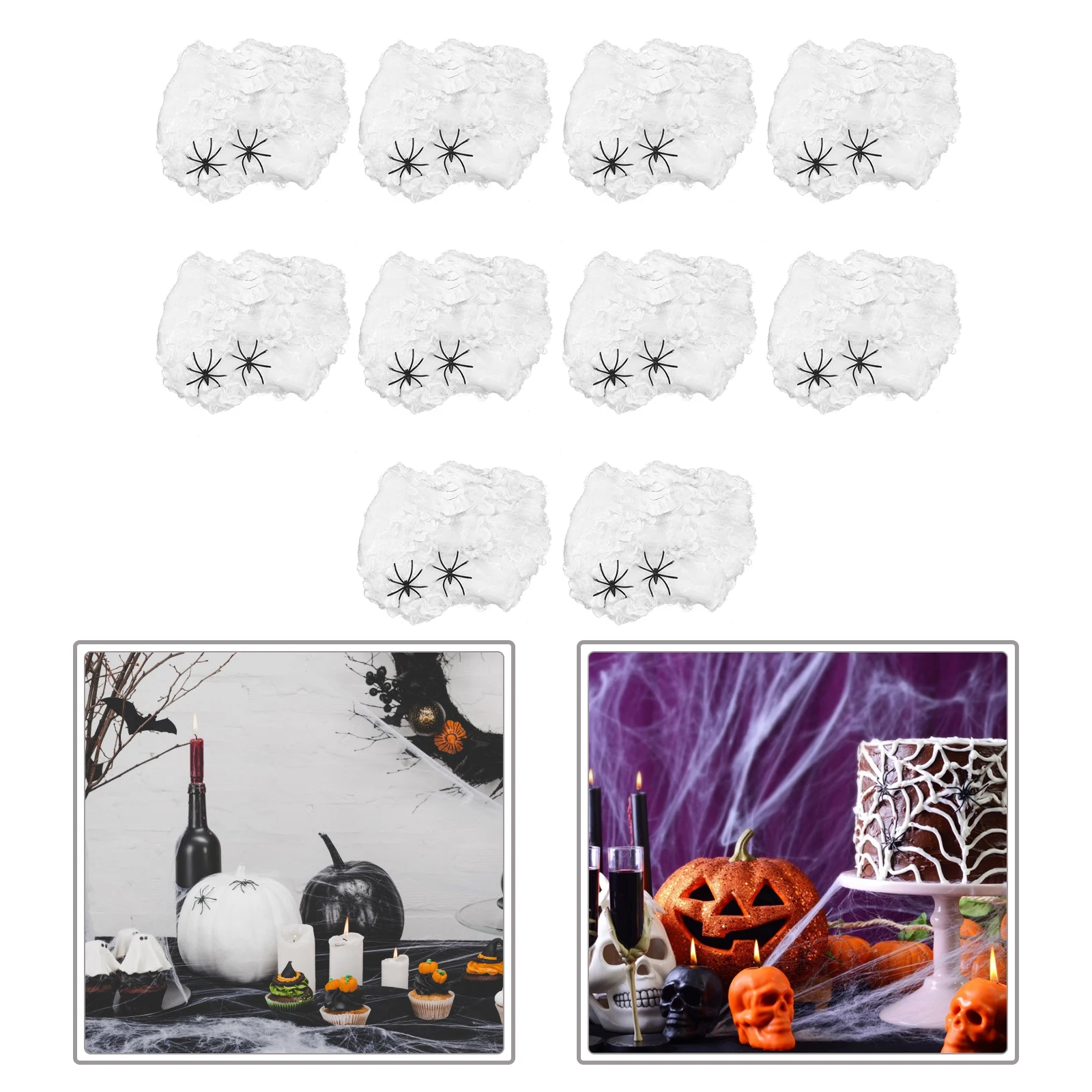 

10Pcs Spider Web Decoration Stretchable Polyester Halloween Cobweb Party Props Haunted House Fake Spider Decor