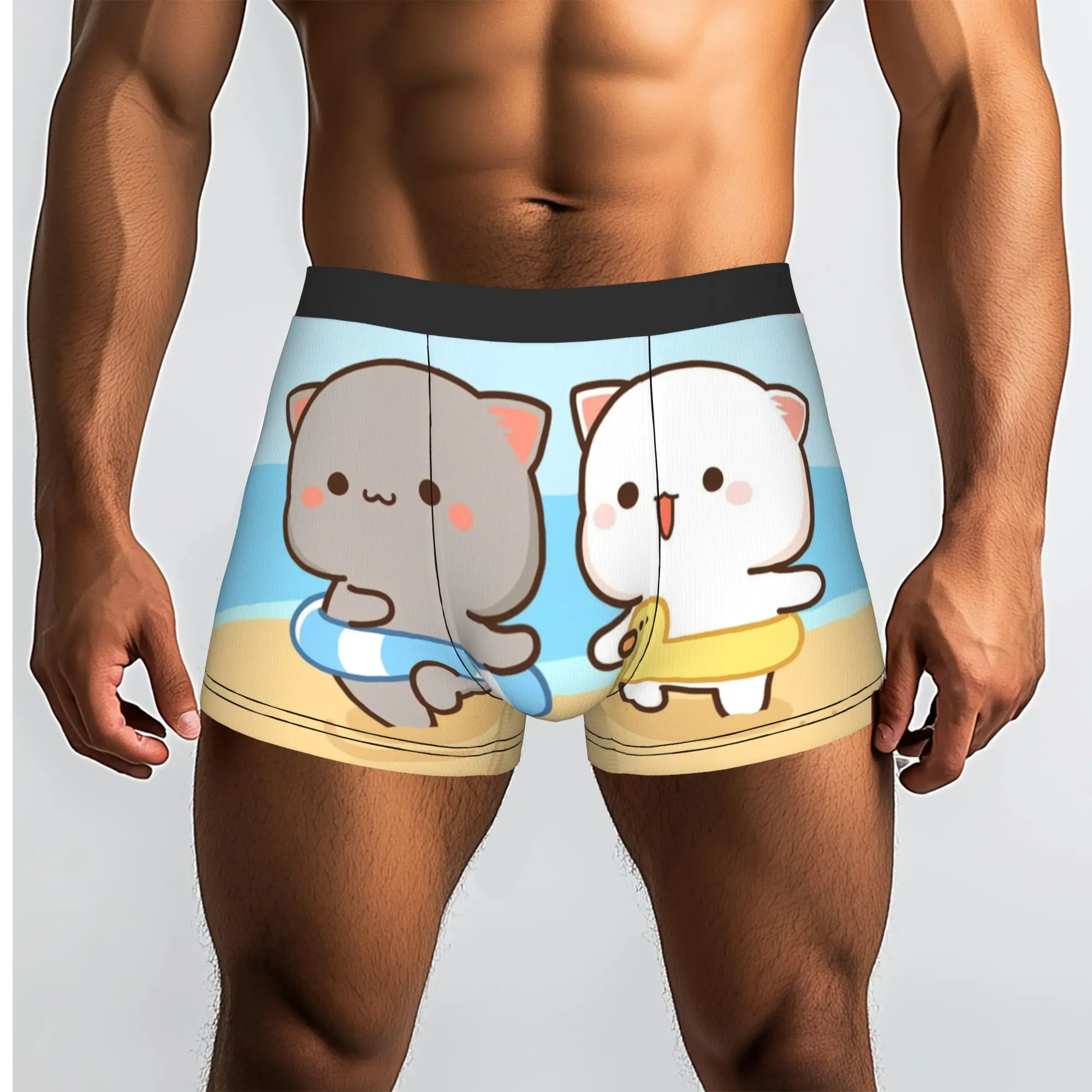 Customized Male Novelty Peach And Goma Underwear Cartoon Mochi Cat Boxer Briefs Stretch Shorts Panties Underpants