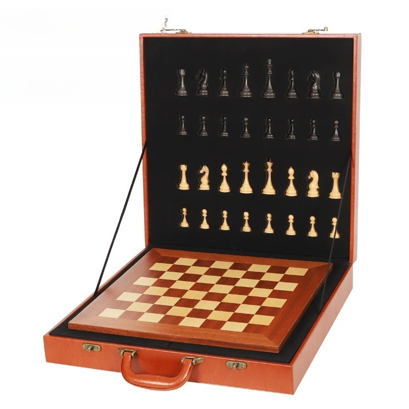 Juego de Ajedrez Internacional de Lujo en Caja de Regalo, Piezas de Madera con Peso, Tablero de Ajedrez de Madera, Juego de Ajedrez de Lujo