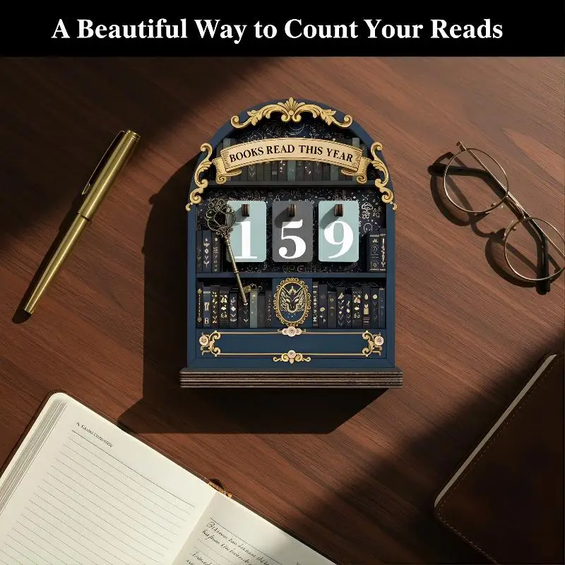 [W3C] 1 Set Classroom Decor Wooden Book Read This Year Counter Tracker Up To 999 Books Challenge Tracker Retro Bookshelf Gift