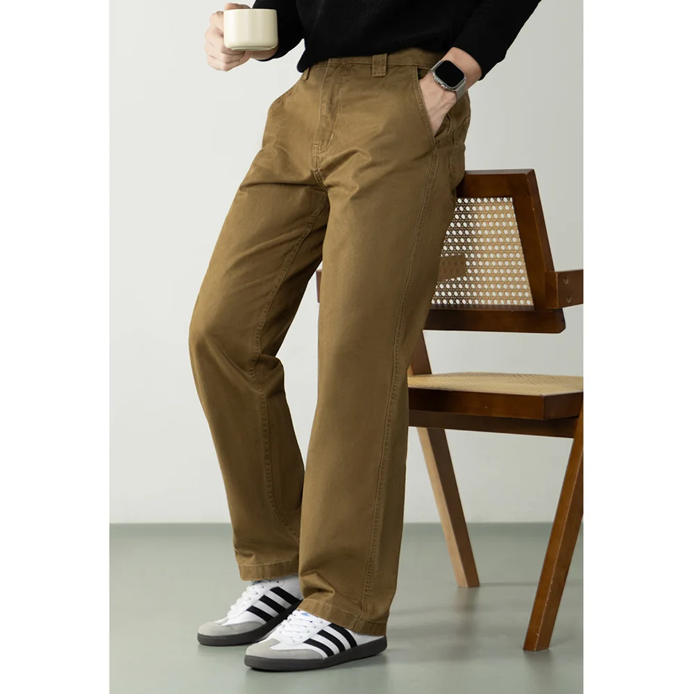 

Брюки из 100% чистого хлопка, мужские модные винтажные свободные повседневные деловые прямые брюки, мужские брюки-карго