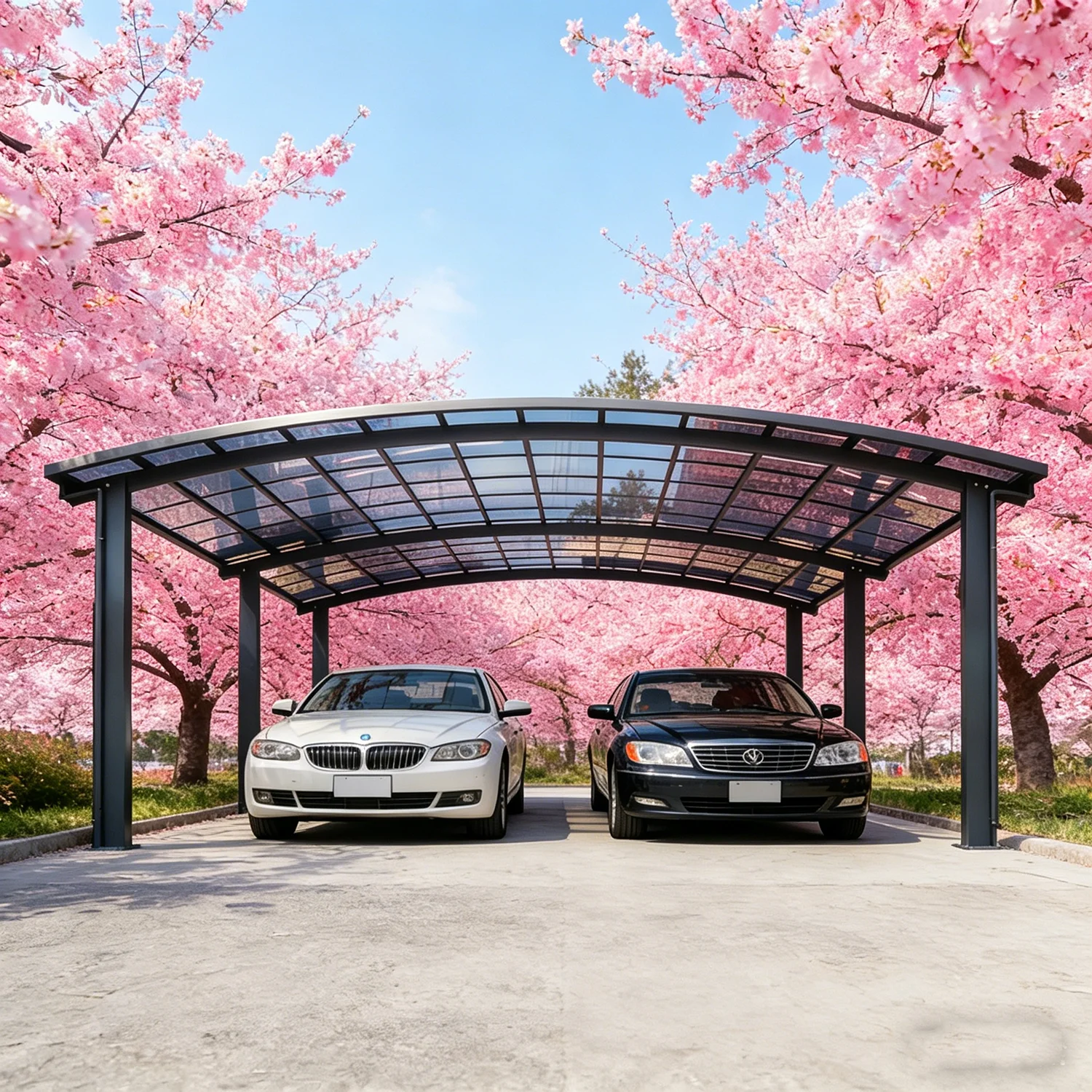 Outdoor-Überdachungen Garagenzelt, Aluminium Gebogene Carports, Wetterfester Auto-Unterstand Auto-Schuppen für Familienfahrzeug-Parkplatz & Lagerung