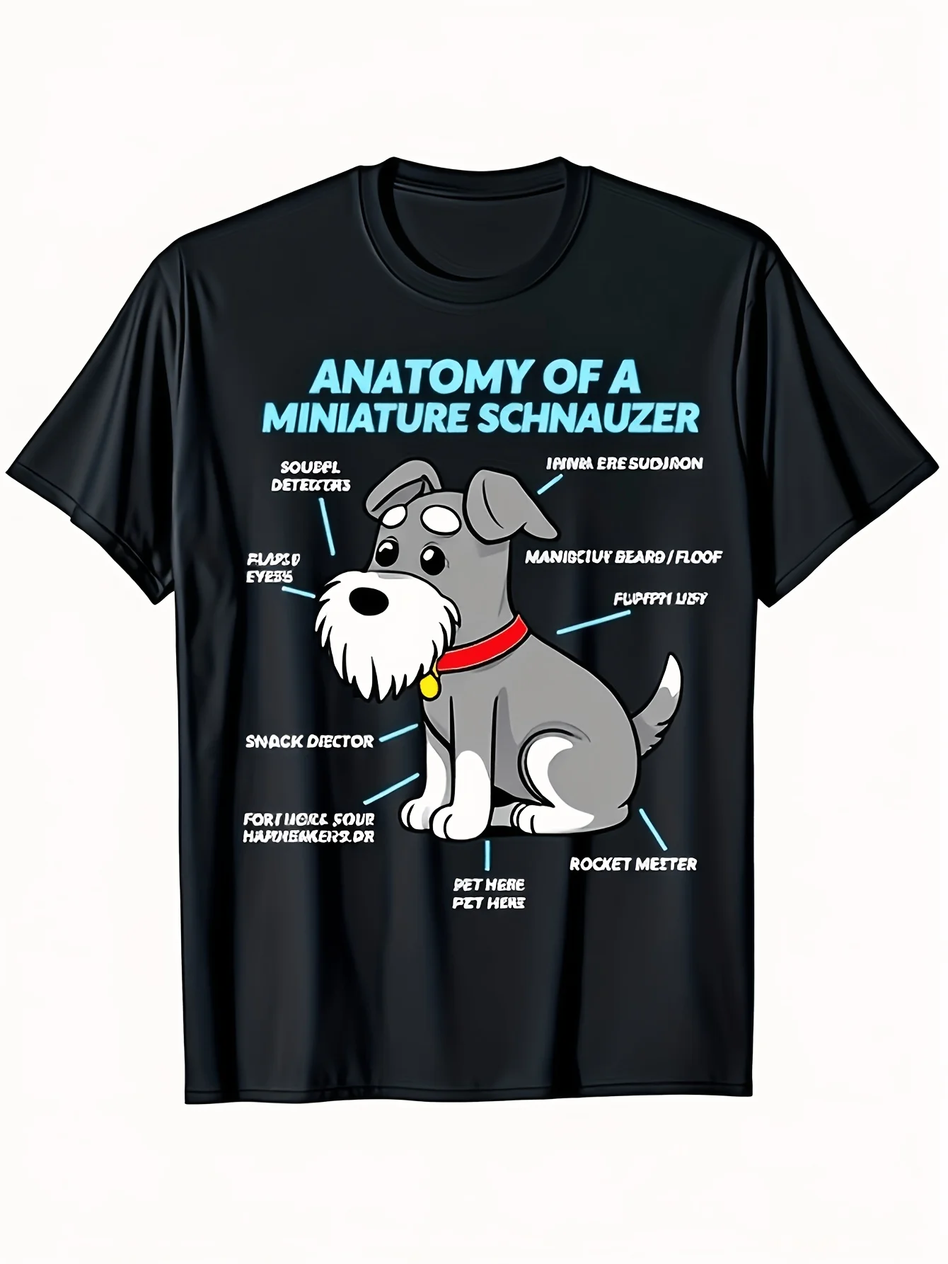 Funny Miniature Schnauzer Anatomy Chart TShirt for Men Labeled Dog Breed Diagram with Heart Tail Paw Print Soft Sm Oversized Streetwear Tee (Sizes S) Cute Schnauzer OwnerRetro Casual Short-sleeved T-shirt with a Round Neck and Printed Pattern