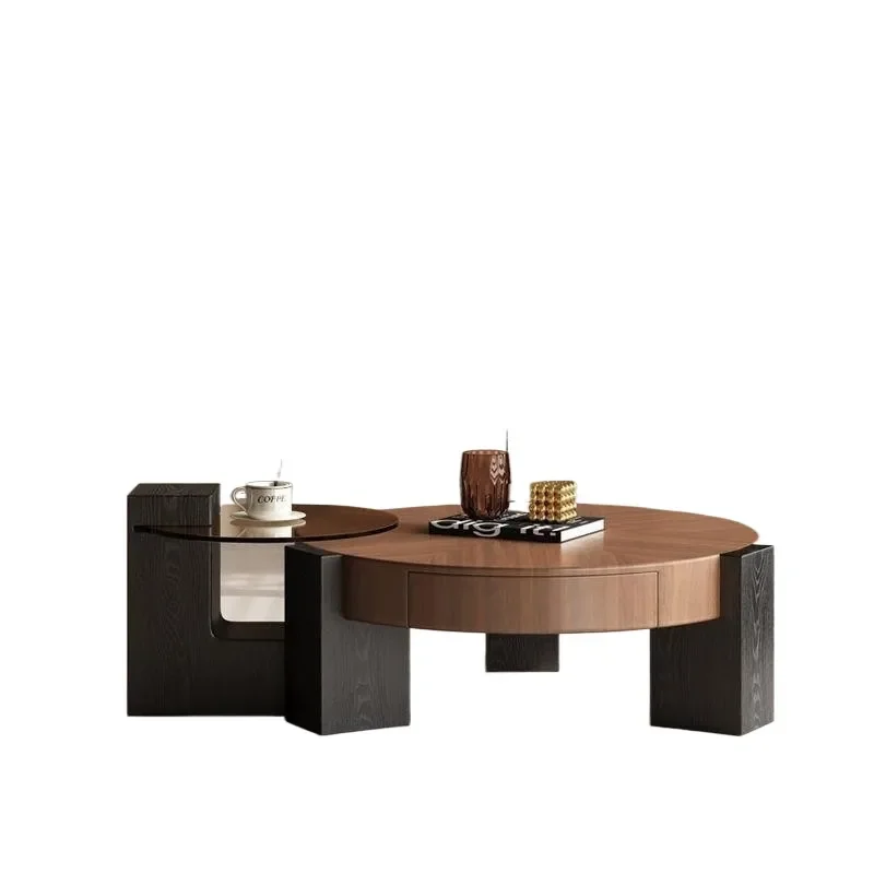 for Italian minimalist living room solid wood coffee table combination light luxury designer round coffee table antique small