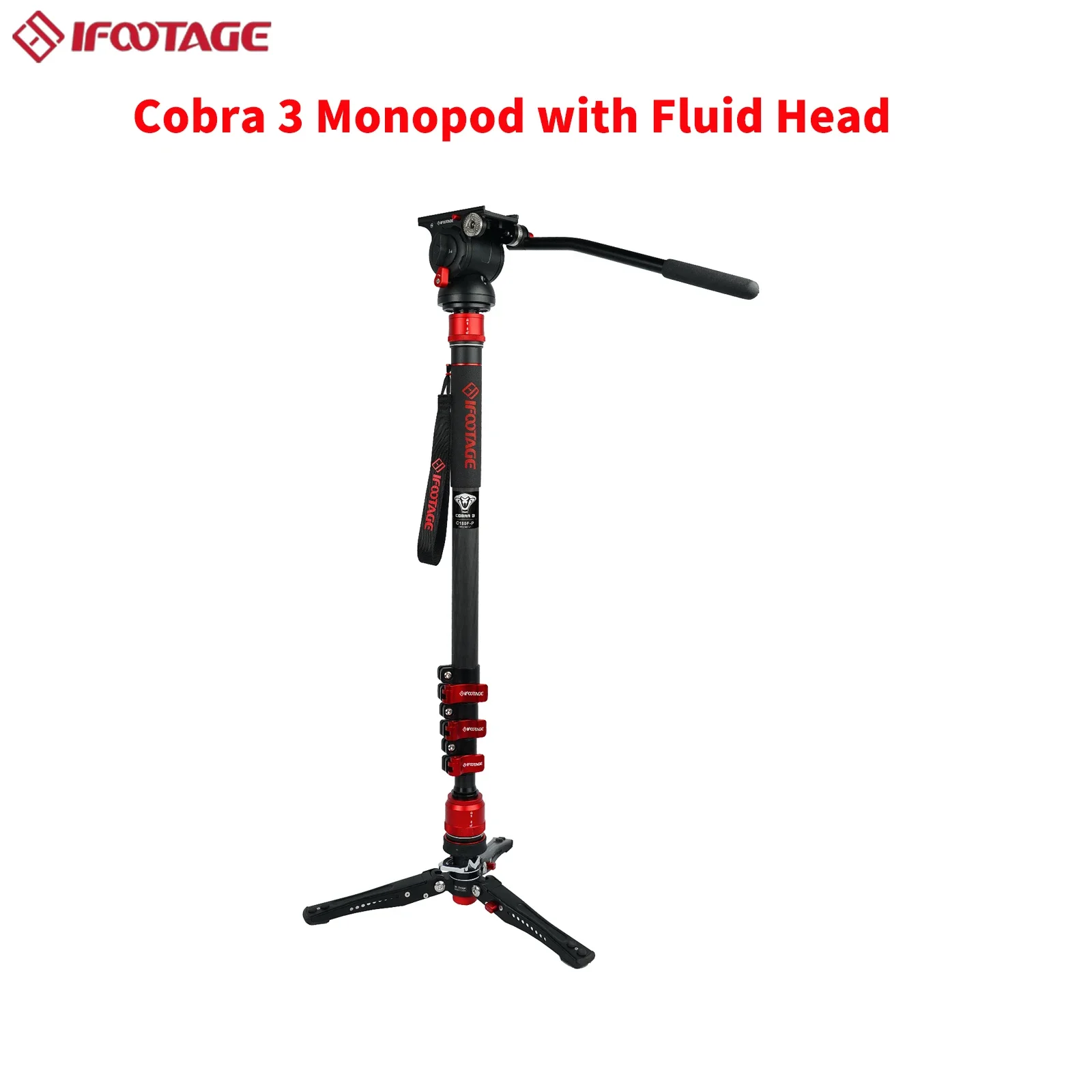 IFOOTAGE Cobra 3 Monopod with Fluid Head Professional Portable Travel Monopod Kit for Canon Nikon Sony Olympus Panasonic DSLR C