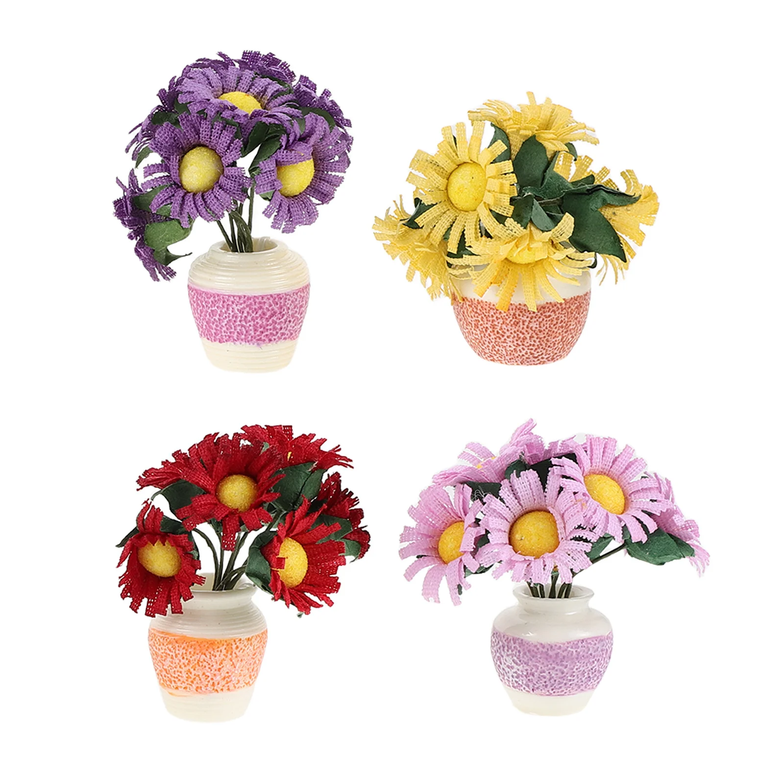 

4Pcs Car Interior Ornaments Mini Artificial Flower Dashboard Decor Miniature Plastic Flower Pot Decoration for Car Interior