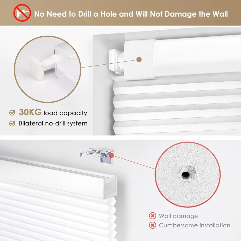 ظلال خلوية لاسلكية للمنزل - ستائر على شكل قرص العسل لتصفية الضوء مع عزل حراري وتركيب سهل بدون أدوات #2