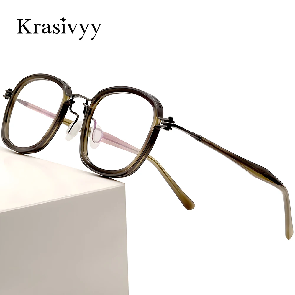

Krasivyy Square Pure Titanium Glasses Frame Men Acetate European Prescription Optical Eyeglasses Male Luxury Italy Brand Eyewear