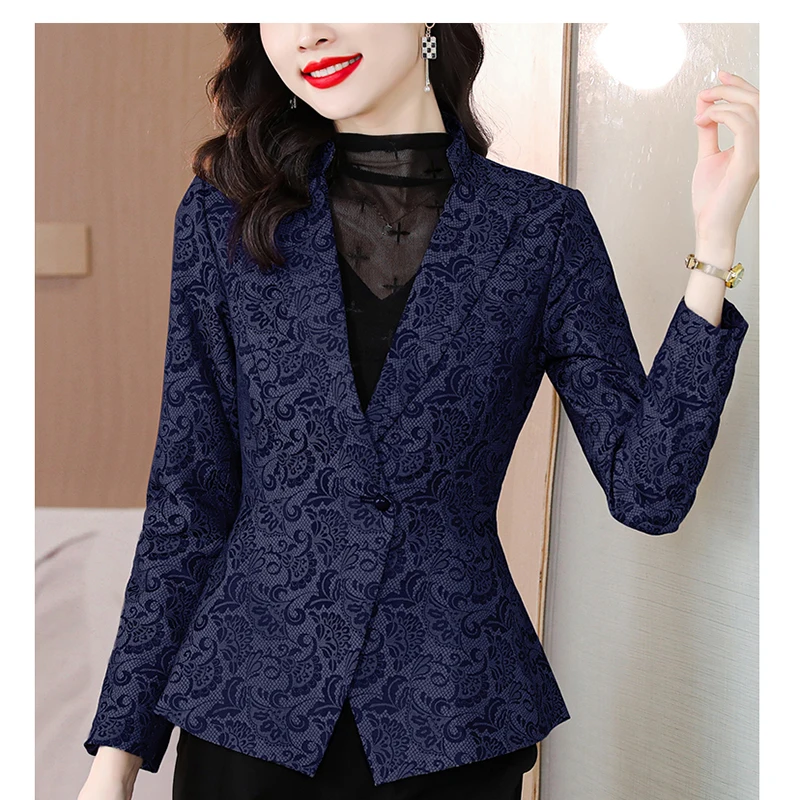 2023 Women\'s New Blazers Coat Fashion Vintage Printing Long-sleeve Korean Version Slimming and Reducing Age Slimming Top jackets