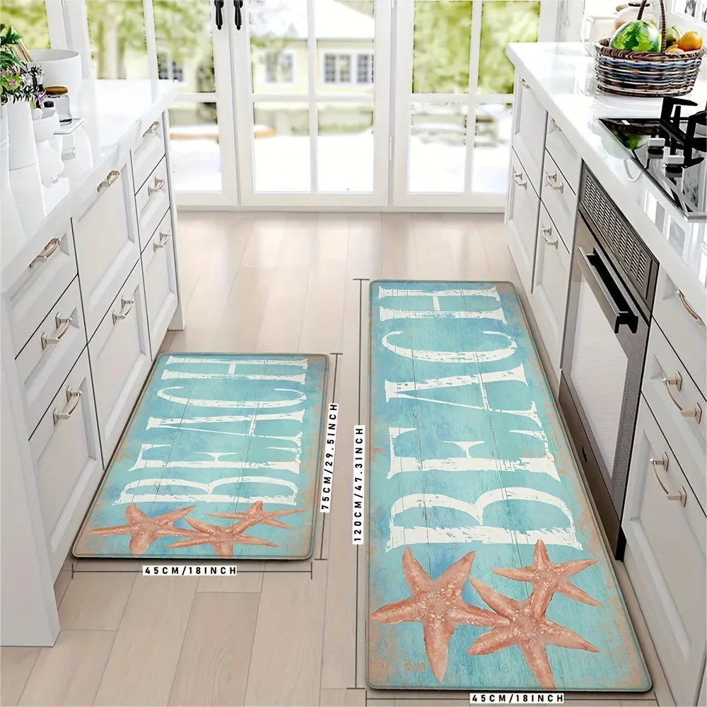 

Summer Ocean Kitchen Floor Mat, Household Dirt Resistant Carpet, Wear-resistant Combination Kitchen Mat Two-piece Set