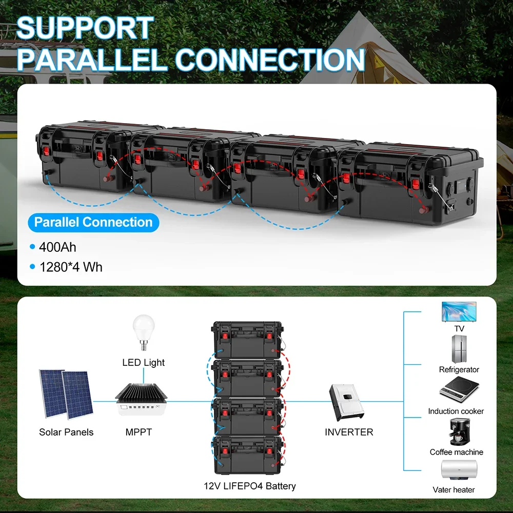 Lifepo4 Battery 100Ah 200Ah 300Ah 12.8V Rechargeable Batteries LiFePo 4 battery 12V 4S1P Battery Pack with BMS Outdoor Power