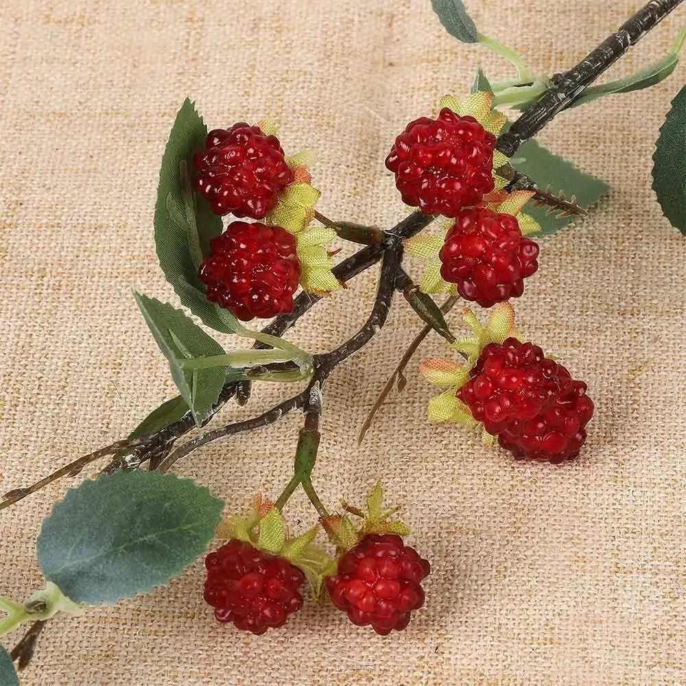 Rote Himbeer-Kunstbeeren DIY-Zubehör Simulierte Beerenzweige Blumenarrangement Grüne Blätter Künstliche Früchte – Detail 6