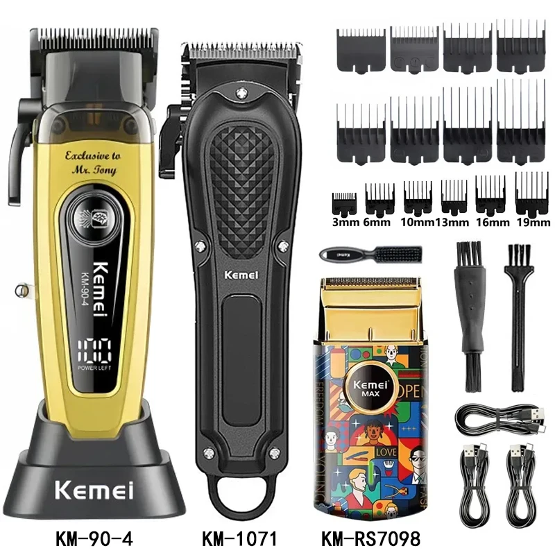 Kemei Hair Clipper Km-1071 Km-90-4 Km-RS7098 UBS Rechargeable Cordless Beard Trimmer Powerful Electric Hair Clippers for Men
