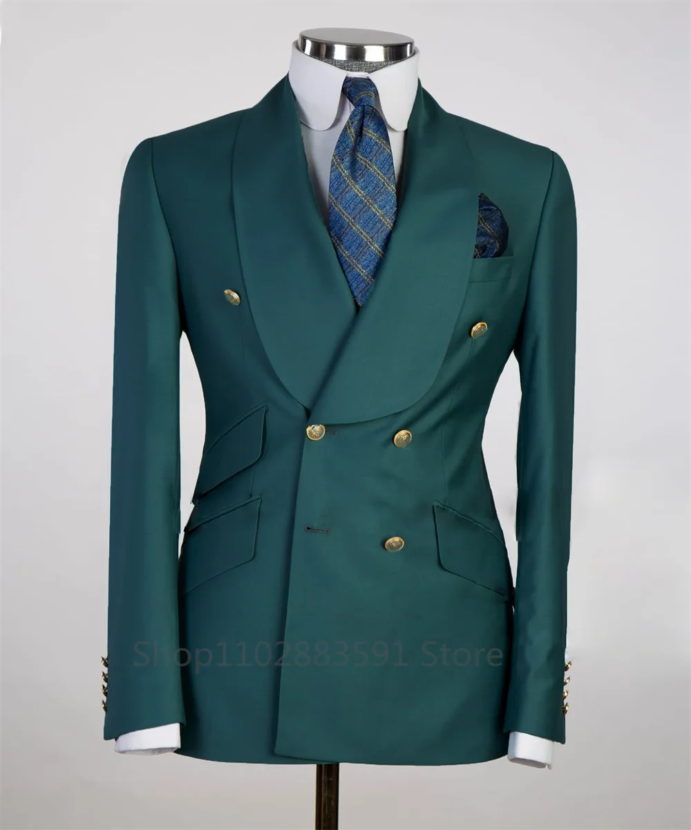 2024 Suit For Mens Groom\'s Wedding 1 Pieces Slim Fit Blazer Wide Shawl Lapel Luxury Men Suit Custom Made Tuxedo Gold Button