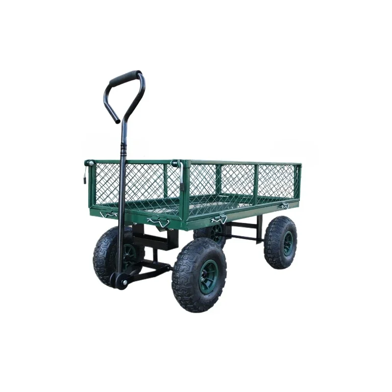 Garden Wagon Trolley Household Courtyard Camping Lawn 4 Wheel Barrow Outdoor Steel Folding Cart Beach Wagon Cart