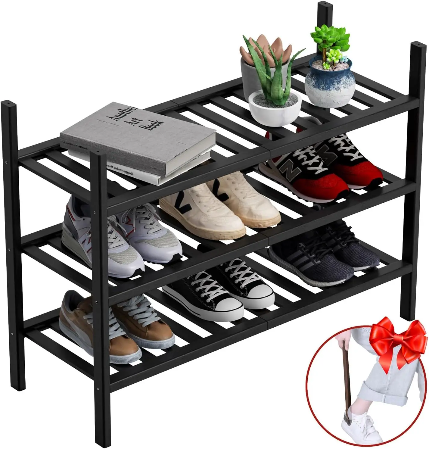 

！@Combohome 3 Tier Bamboo Shoe Rack for Closet Free Standing Wood Shoe Shelf Storage Organizer for Entryway Small Space Stackabl