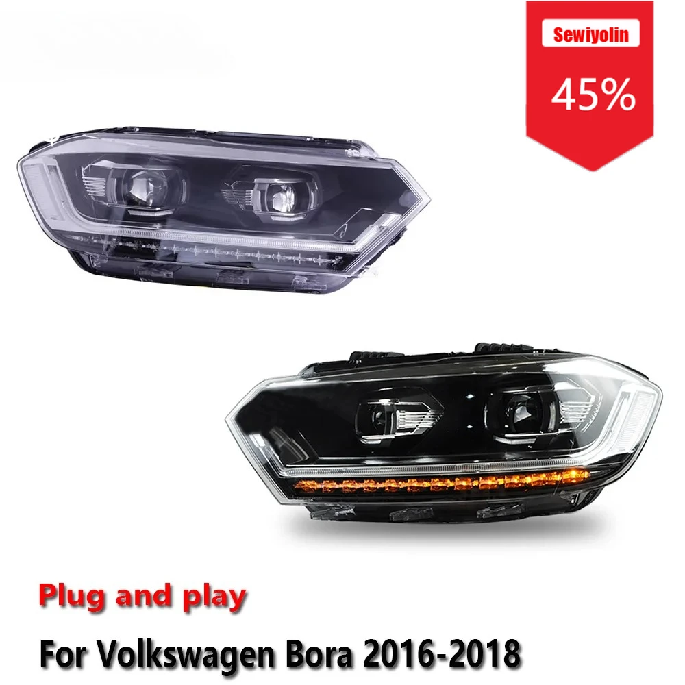 

Sewiyolin Car LED Headlight Assemblies For Volkswagen Bora 2016-2018 Fog DRL Brake Turn Signal Lamp Plug and Play