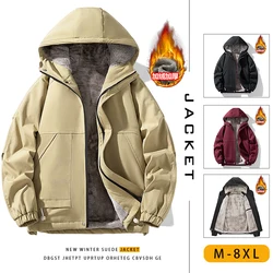 Plus-size jacket for men Hooded with cotton thickened warm outdoor hardshell jacket for men M-8xL autumn and winter with fleece