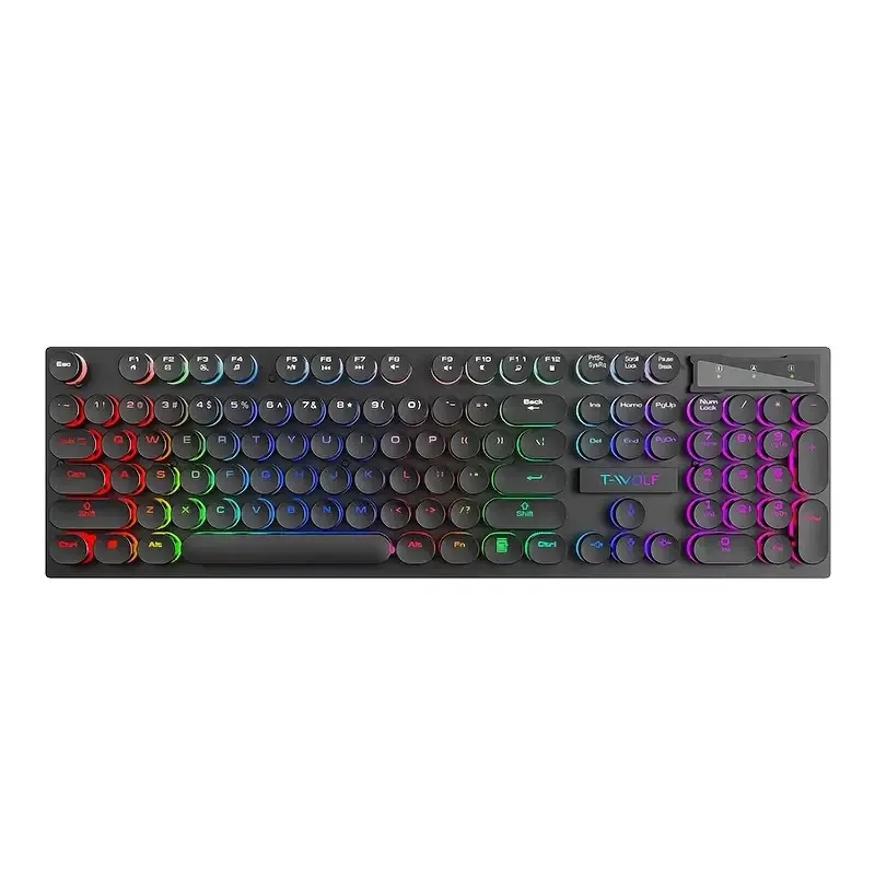 

Игровая клавиатура T-WOLF T80 с клавишами с RGB-подсветкой, проводная клавиатура для ПК с питанием от USB, эргономичный дизайн, совместимая с Windows 7/10
