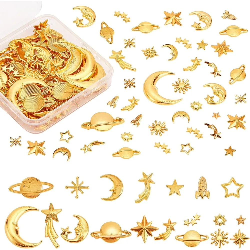 120pcs Cosmos Theme Resin Fillers 20-Style Alloy Cabochons Epoxy Filling charms Stars Moon Spaceship Filling Accessories