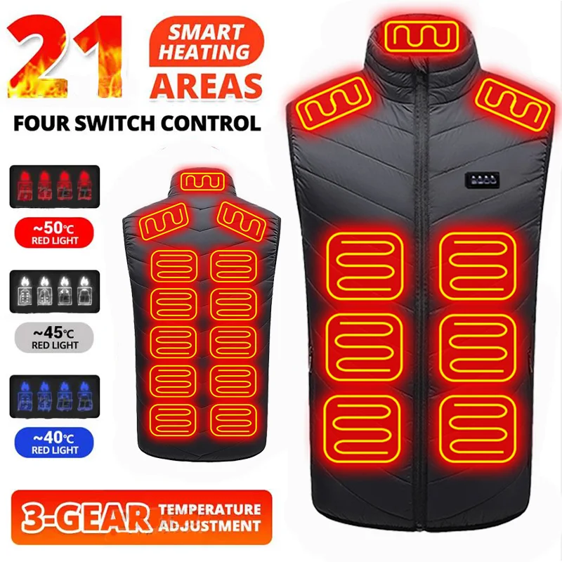 21 Areas Heated Vest Men Jacket Heated Winter Womens Electric Usb Heater Man Thermal Vest Body Warmer Coat Hunting Fishing