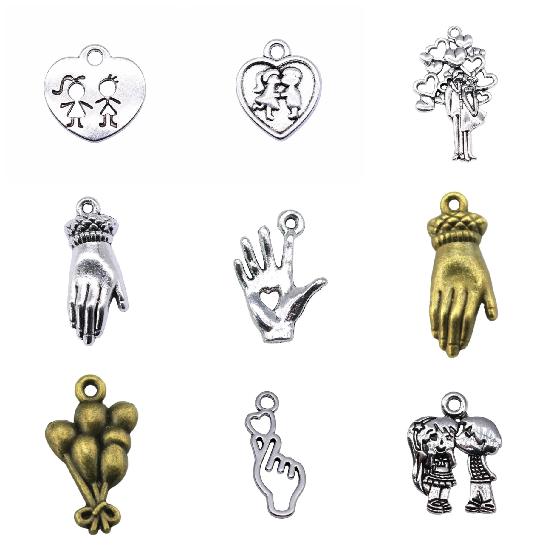 Antique Silver Color Couple Wedding Matching Love Charms Pendant For Earring Bracelet Necklace Making Craft Findings