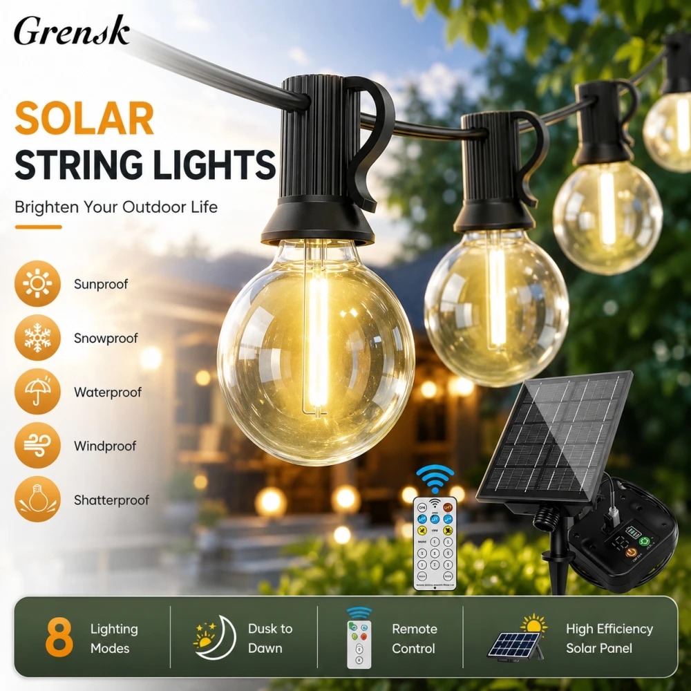 7.6M 18M 30M LED Solar String Lights G40 Patio Light Shatterproof Bulb Camper Garden Waterproof Hanging Lights For Garden Decora - view 2