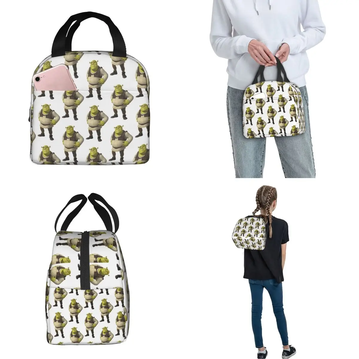 Shreks لديها طبقات كبيرة لديها طبقات معزول حقيبة الغداء مانعة للتسرب قابلة لإعادة الاستخدام حقيبة للحفاظ على البرودة حمل علب الاغذية مدرسة السفر فتاة صبي