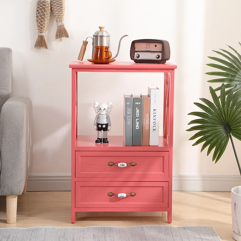 

Simple modern all solid wood pink bedside table American country bedroom retro locker storage cabinet mini free shipping