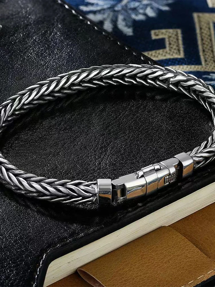S925 Sterling Silve Twisted Armbänder Für Männer Hip Hop Handgemachte Exquisite Einzigartige Mode Schmuck Geschenk Fabrik Preis – Detail 14