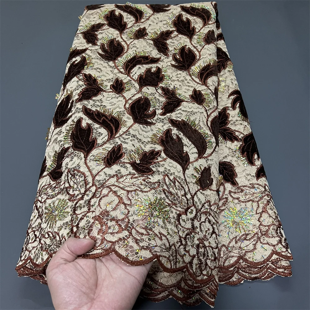 

Nigerian Sequins Tulle Lace Fabric Embroidery African Net Cloth for Prom Dresses Beads High-Quality 5 Yards 2025 PS0089