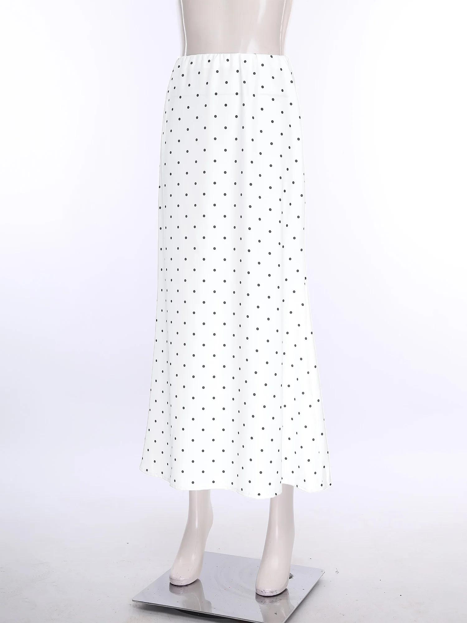Saias femininas vintage bolinhas 2025 nova primavera comprimento médio cetim sereia saias para mulheres verão cintura alta saias casuais
