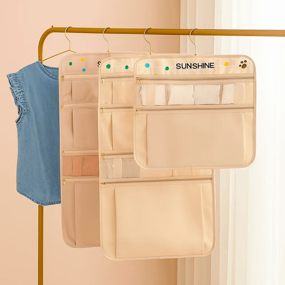 

Large Capacity Multi-layer Socks Hanging Bag Space Saving Reusable Socks Storage Organizer Breathable with Hanger