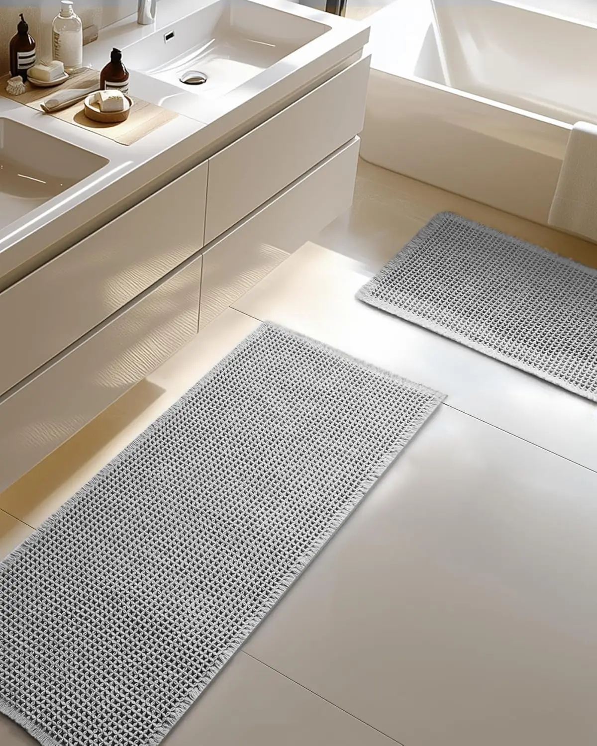 

Large Waffle Bath Mat Set of 2, Non Slip Bath Mats for Bathroom, Ultra Absorbent Bathroom Mat for Bathroom Decor, Washa