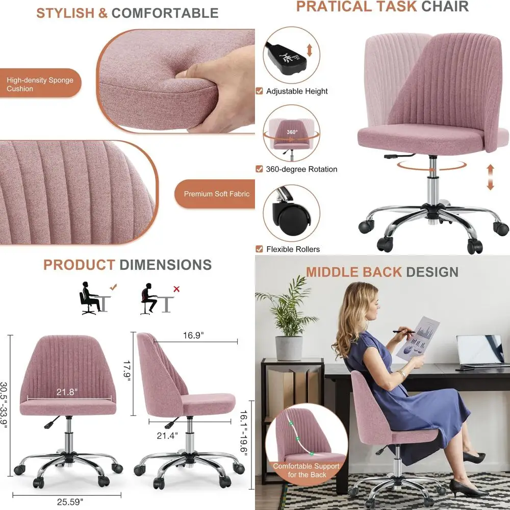 

Элегантное поворотное кресло-туалет с колесиками для дома, кабинета и косметического кабинета в пастельно-розовом цвете