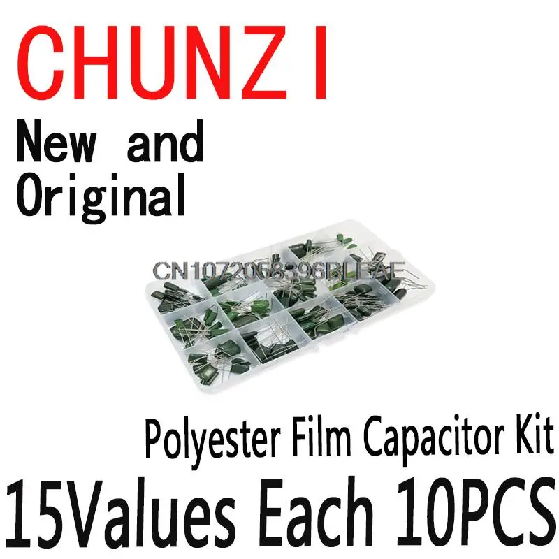 150PCS/Set 15Values Polyester Film Capacitor Assortment Box Kit 0.33NF 2A331J 470NF 2A474J 2A821J 2A102J 2A393J 2A474J