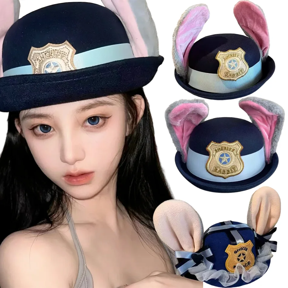 قبعة شريف مع أذن أرنب قابلة للانحناء لفيلم تنكري إكسسوار أزياء الهالوين للحفلات أنيمي أرنب ضابط الشرطة أغطية الرأس #1