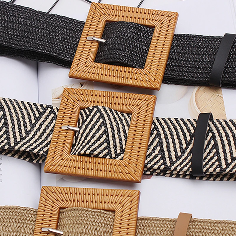 ECR Temperament Patchwork Weave Belt For Women Splicced Metal Elegant Striped Casual Belts Accessories Female Fashion New Style