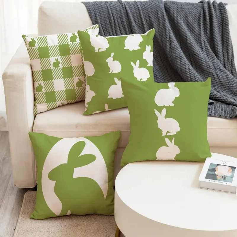 Bunny Pillowcase 45x45 Green Black Orange Rabbits Pillow Cover Easter Party Decorations Home Sofa Decorative Plaid Cushion Cover