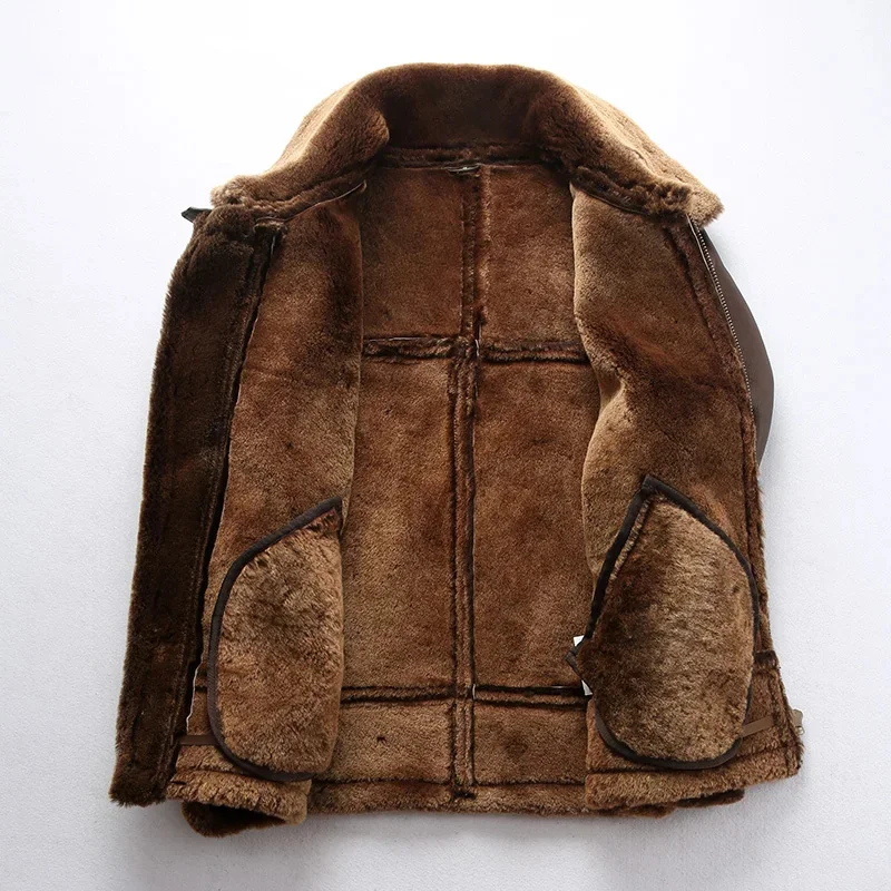 Jaqueta de couro genuíno Shearling, B3 Air Force Fly Sheep Fur Coat, pele clássica quente, inverno, transporte rápido, alta qualidade