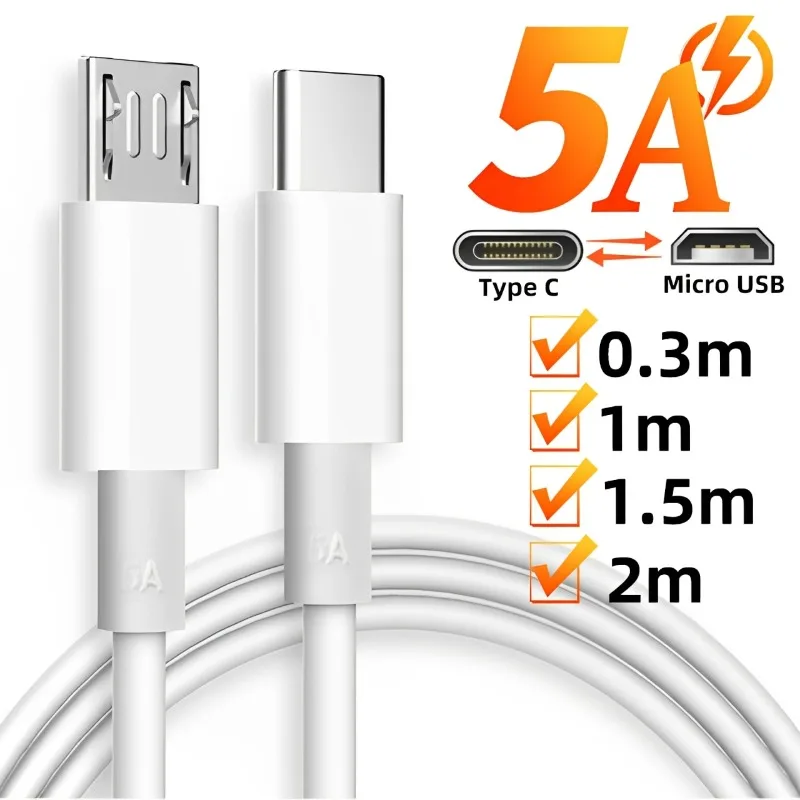

5A TypeC To Micro USB Quick Charge Data Cable High Speed Data Transmission Fast Charging Wire for Samsung Xiaomi Android Adapter