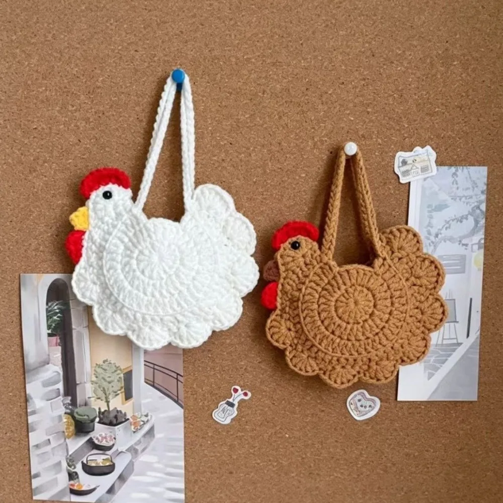 Cute Cartoon Chicken Coin Purse Crochet Woven Gifts Bag Handmade Headphone Bag Knit Crochet Handbag Party view 4