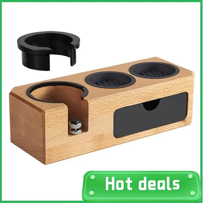 

AC62-Espresso Tamping Station With Wooden Holder, Fits 51Mm-58Mm Portafilters, Includes 3 Holes For Tampers And Levelers