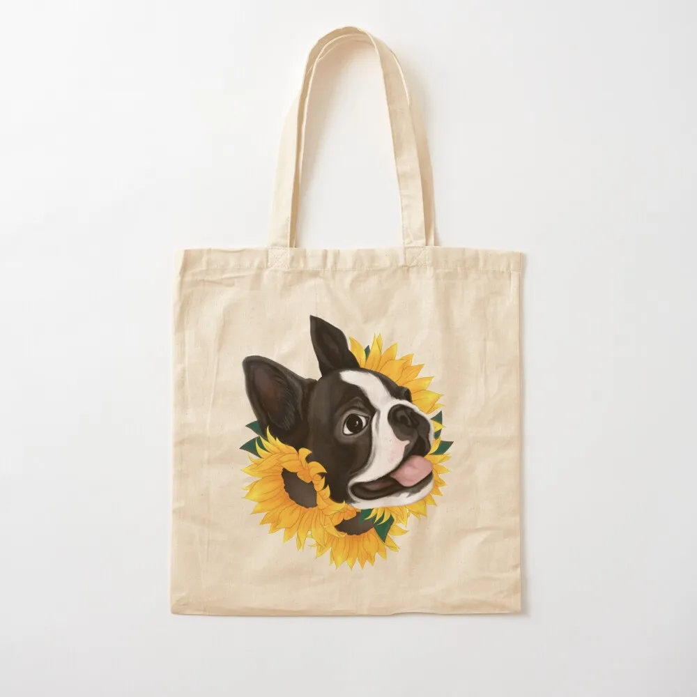 

Boston Terrier Sunflower Tote Bag Women's handbag bags luxury women shopper bags Gift bags Canvas Tote Bag