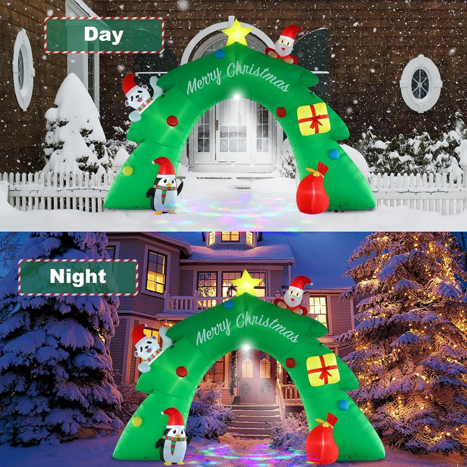 16FT Christmas Tree Arch Inflatable Decoration with LED Lights and Kaleidoscope for Holiday Celebration on Yard, Lawn Patio