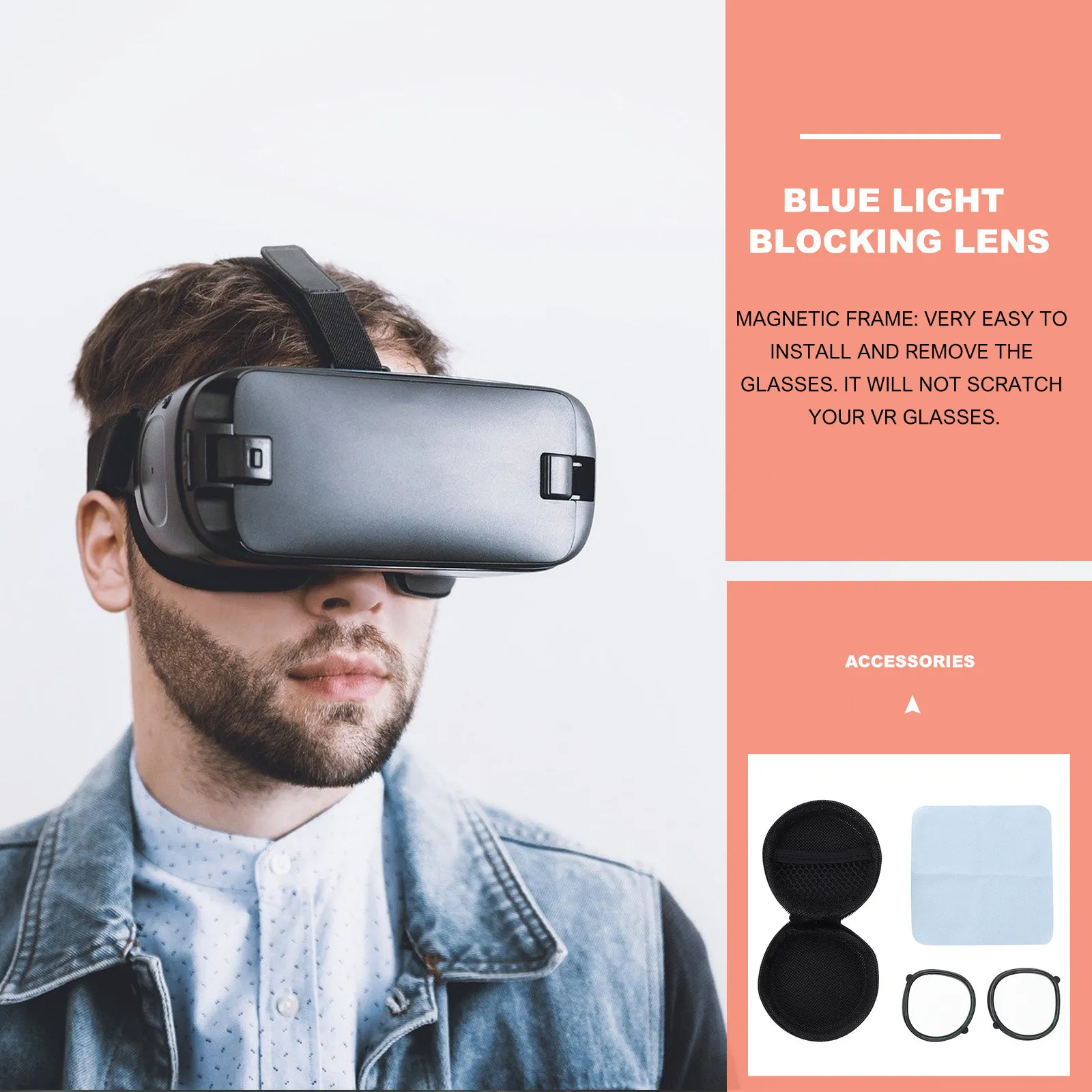 Blue Light Blocking Lens for Vr Use Compatible with Oculus Black Magnetic Frame No Glasses Needed Myopia Ready Eye