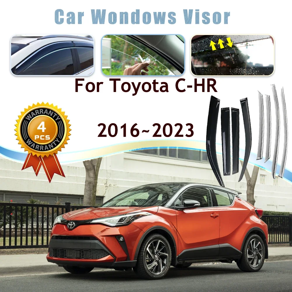 

Car Window Visors For Toyota C-HR CHR AX20 2016~2023 Black Transparent Waterproof Rain Guards Windshields Trims Auto Accessories