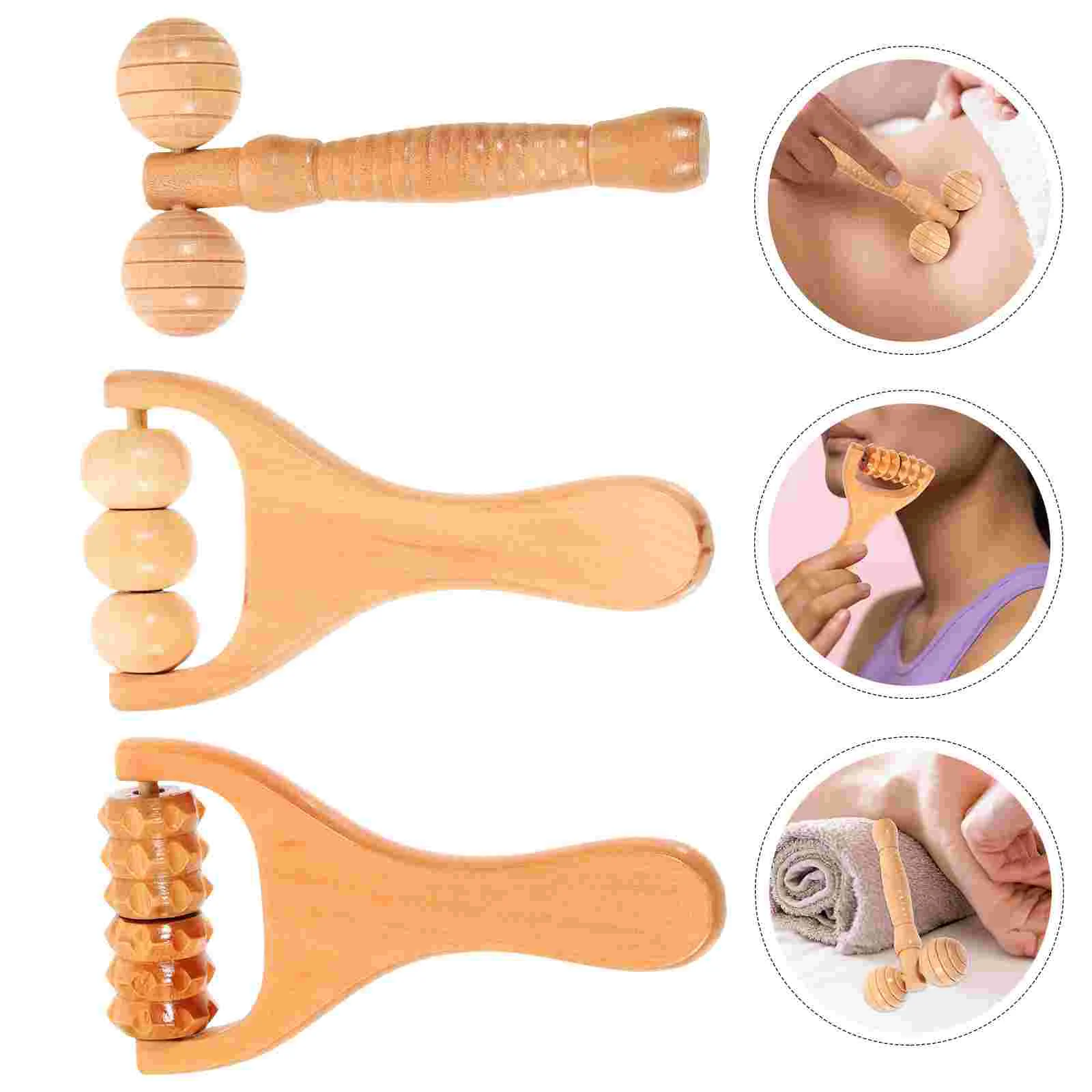 3 Pcs Leg Roller Neck and Waist Soothing Massage Tool 3pcs Massager Wooden Tools Foot