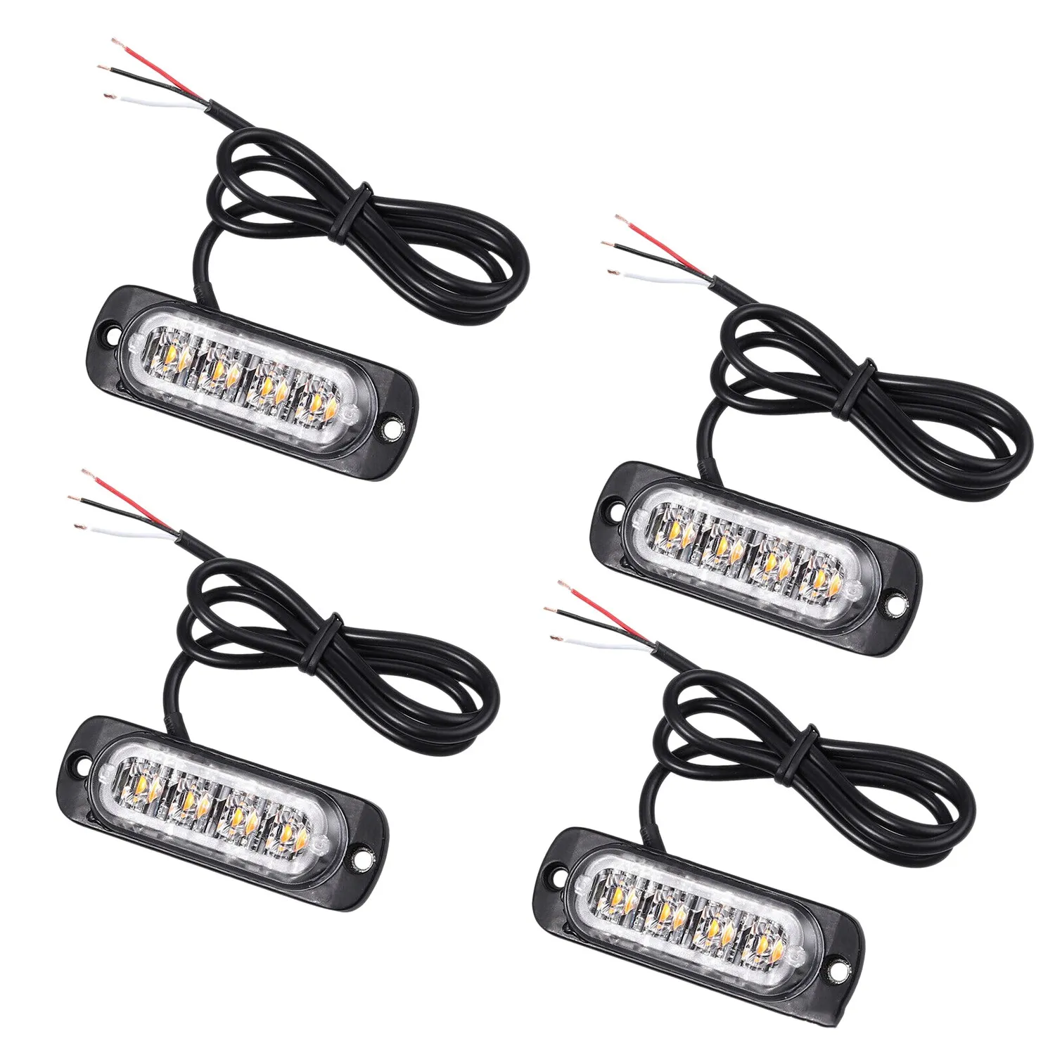 

4Pcs 4 Led Amber Recovery Strobe Lights 12V 24V Orange Grill Breakdown Flashing